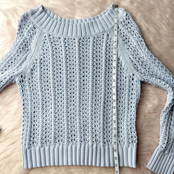 J.CREW Wide-Neck Beach Sweater Cotton Blend Pointelle in Light Blue - Size XS - Picture 7 of 8